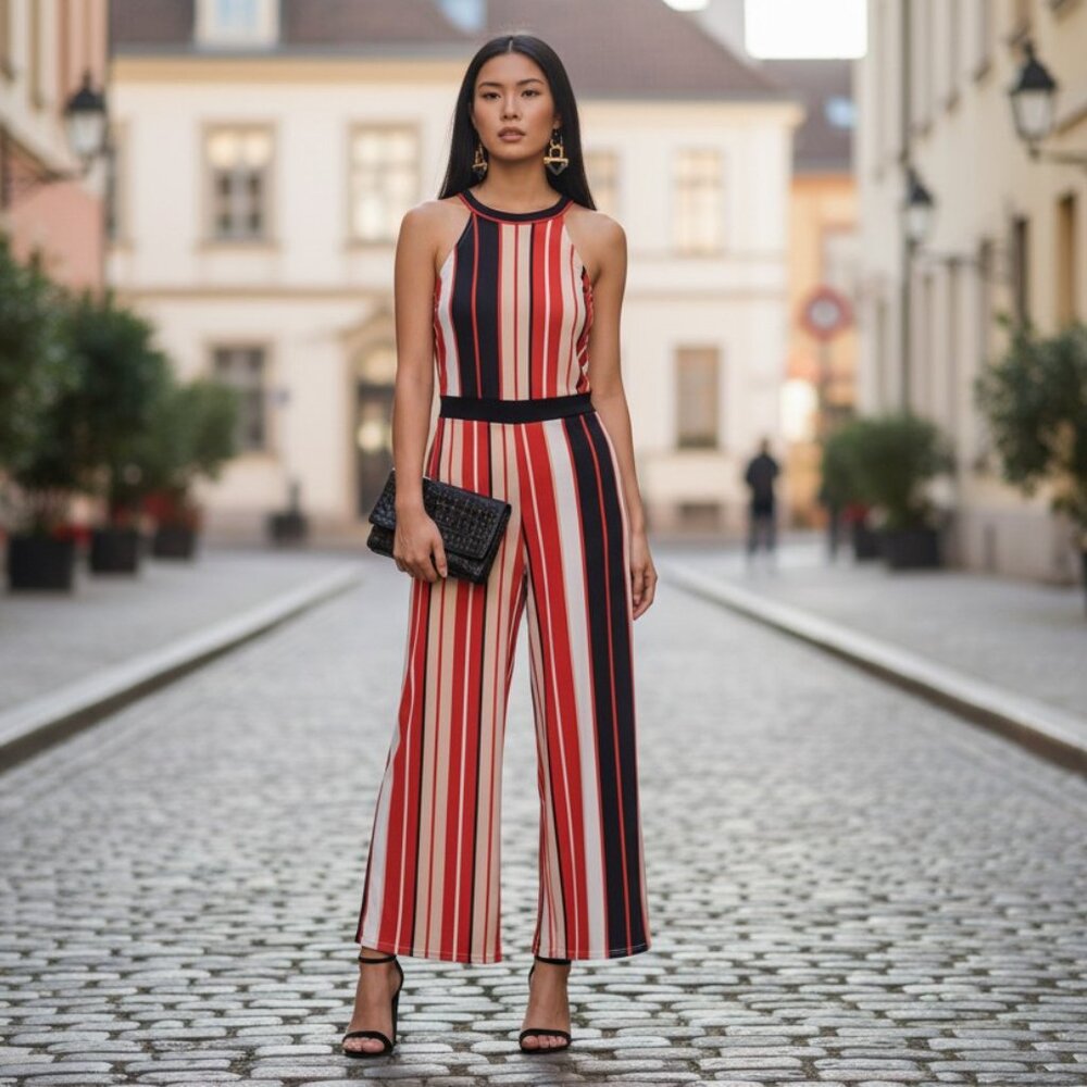 Red Stripe Wide-Leg Jumpsuit - Picture 4 of 5